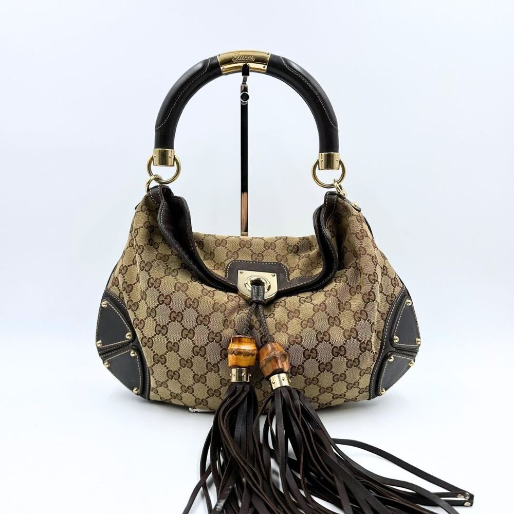 Gucci Indy GG Canvas Bamboo Shoulder Bag - Picture 3 of 10
